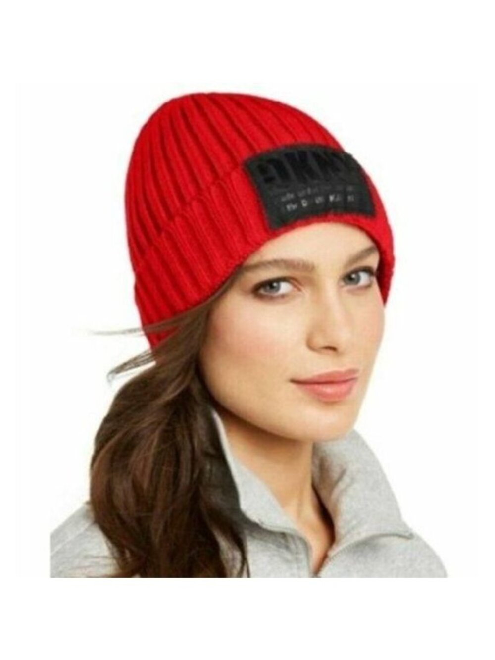 DKNY Fleece-Lined Knit Beanie, Red